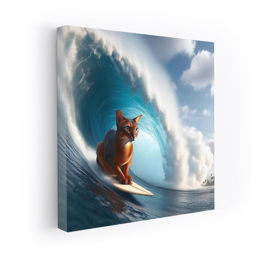 Abyssinian Cat on a Giant Wave: Adventure on the Crest of the Ocean