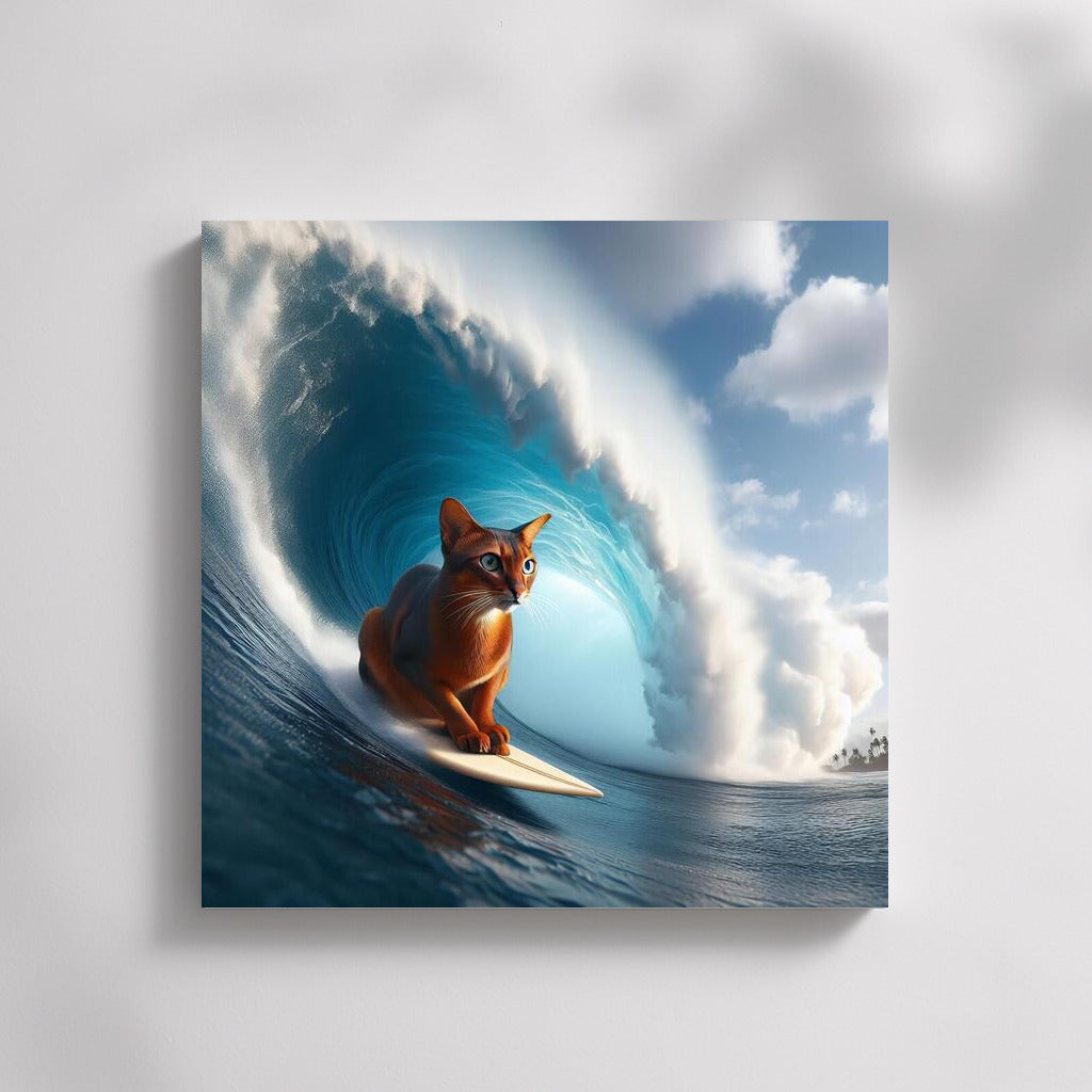 Abyssinian Cat on a Giant Wave: Adventure on the Crest of the Ocean