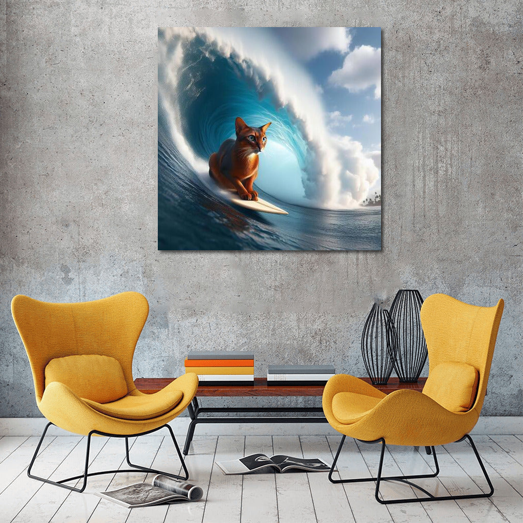 Abyssinian Cat on a Giant Wave: Adventure on the Crest of the Ocean