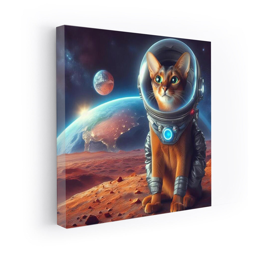 Space Odyssey: Abyssinian Cat in a Spacesuit on Mars Dreaming of Earth
