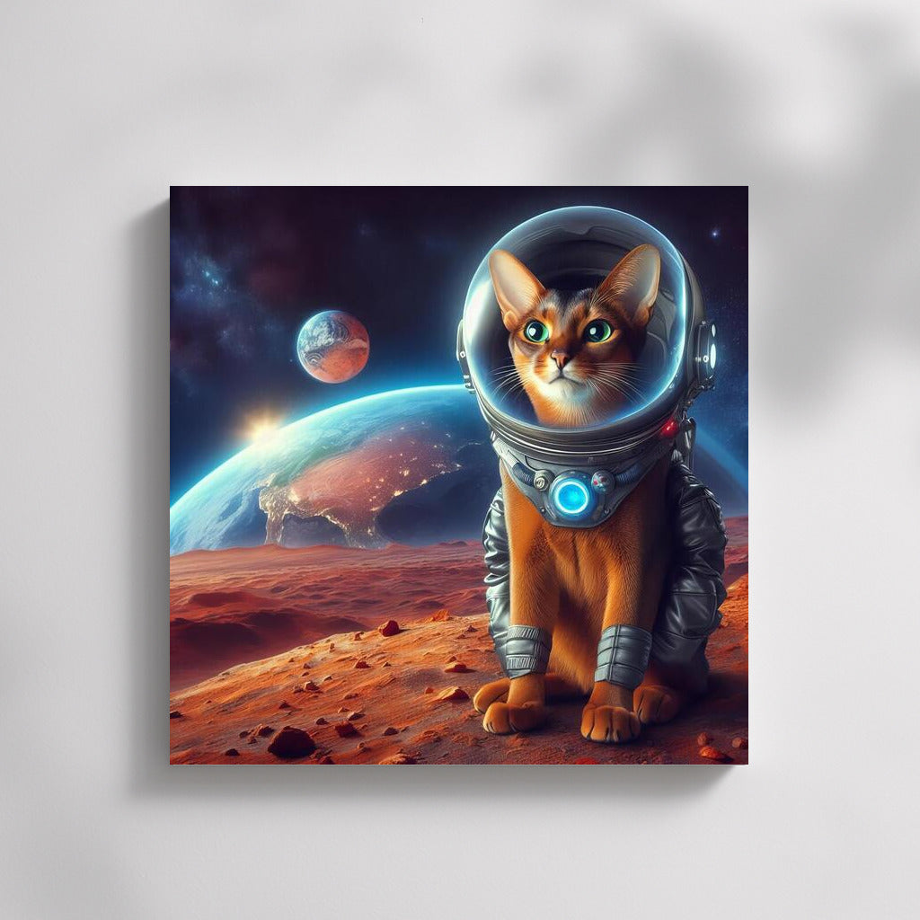Space Odyssey: Abyssinian Cat in a Spacesuit on Mars Dreaming of Earth