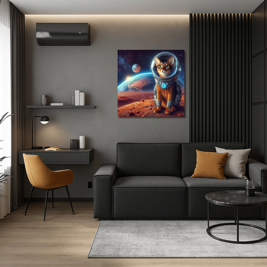 Space Odyssey: Abyssinian Cat in a Spacesuit on Mars Dreaming of Earth