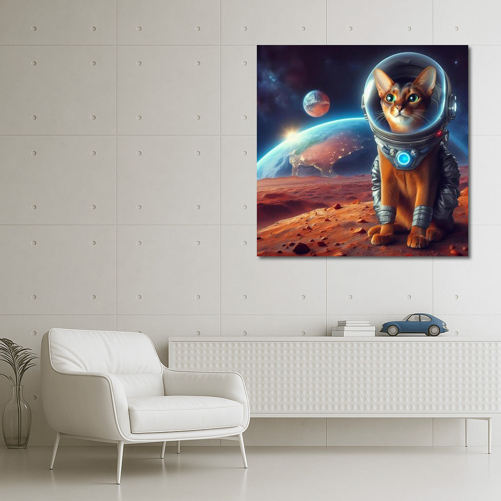 Space Odyssey: Abyssinian Cat in a Spacesuit on Mars Dreaming of Earth