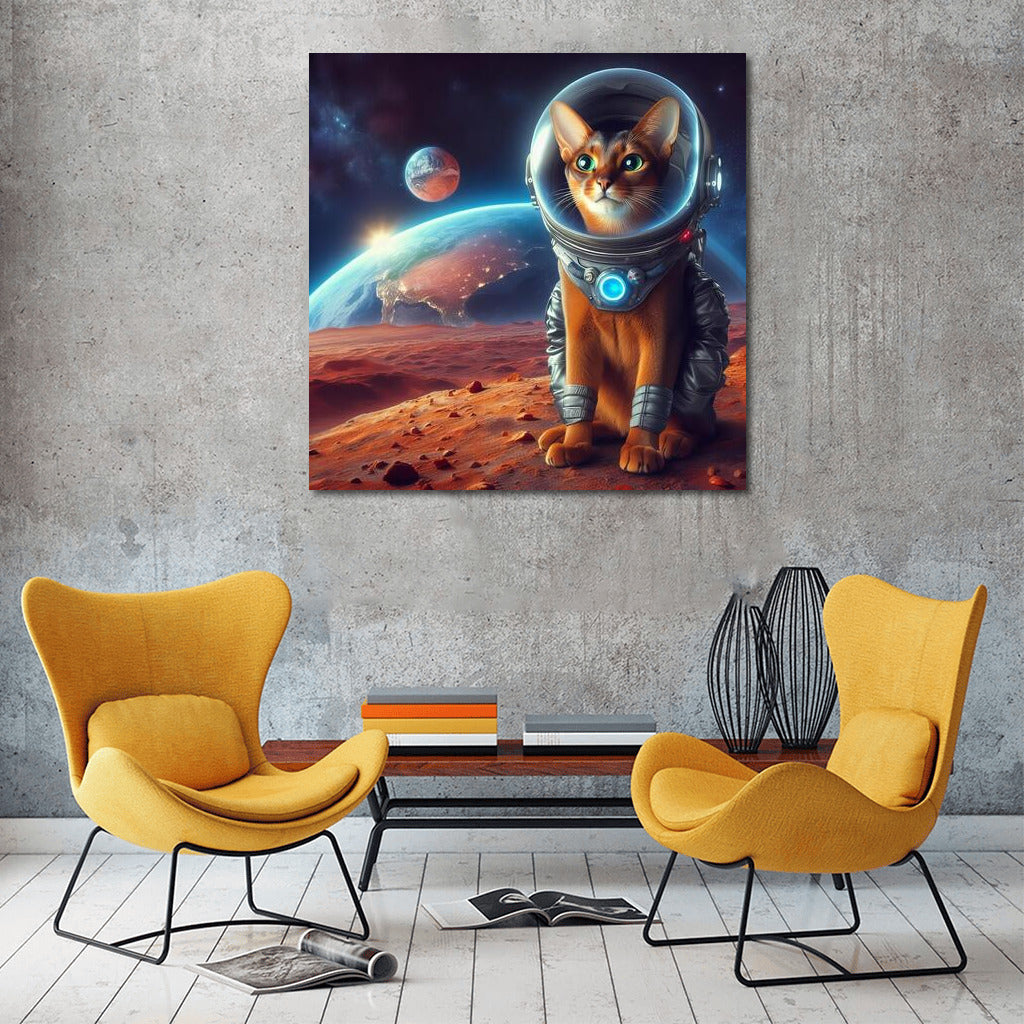 Space Odyssey: Abyssinian Cat in a Spacesuit on Mars Dreaming of Earth