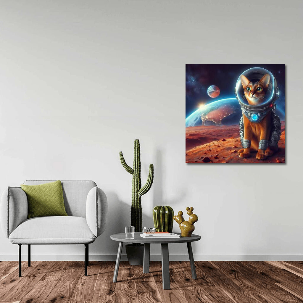 Space Odyssey: Abyssinian Cat in a Spacesuit on Mars Dreaming of Earth