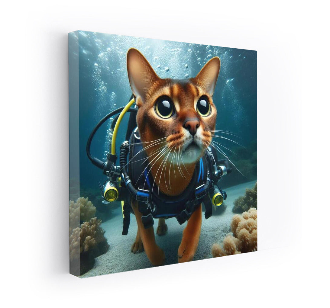 Underwater adventures of an Abyssinian cat in scuba gear