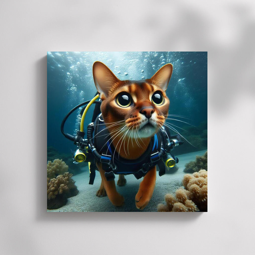 Underwater adventures of an Abyssinian cat in scuba gear