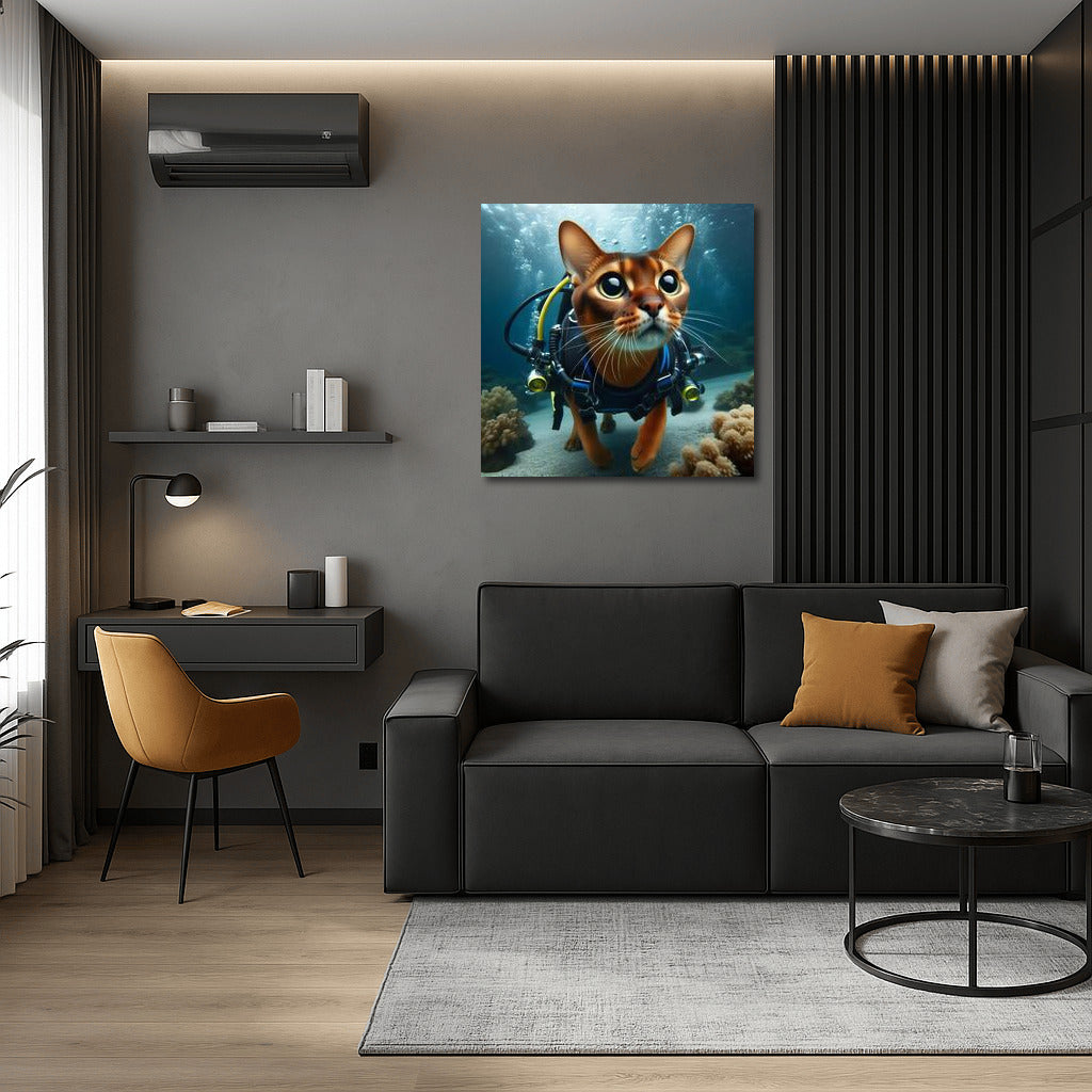Underwater adventures of an Abyssinian cat in scuba gear