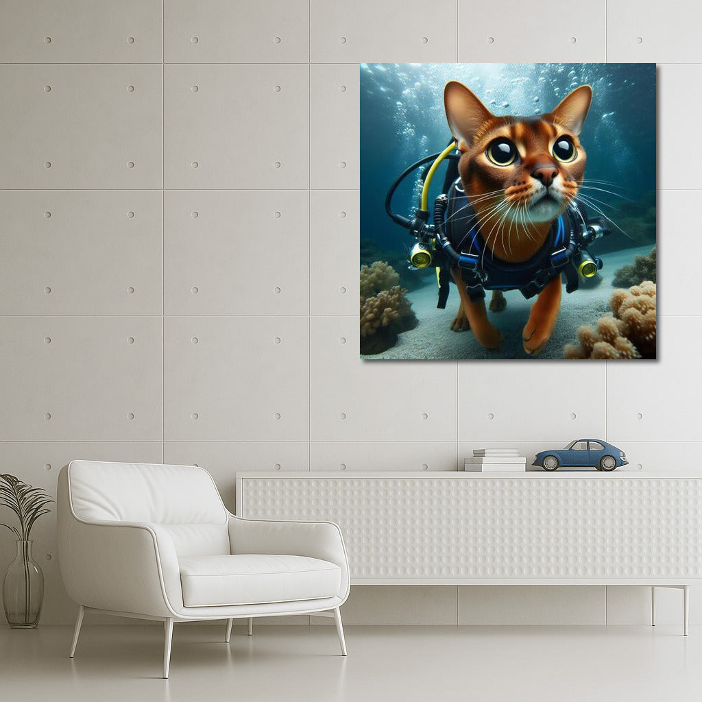Underwater adventures of an Abyssinian cat in scuba gear