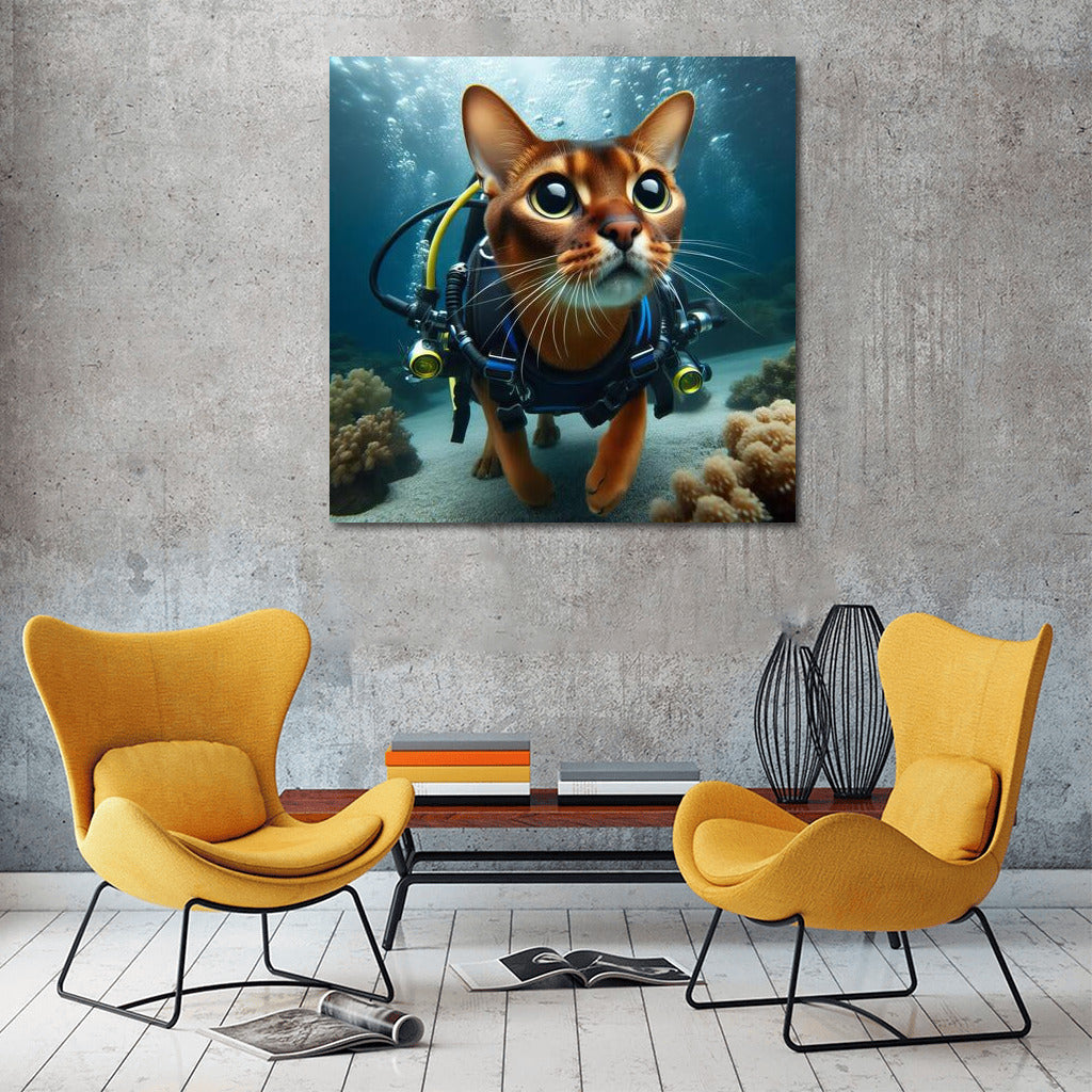Underwater adventures of an Abyssinian cat in scuba gear
