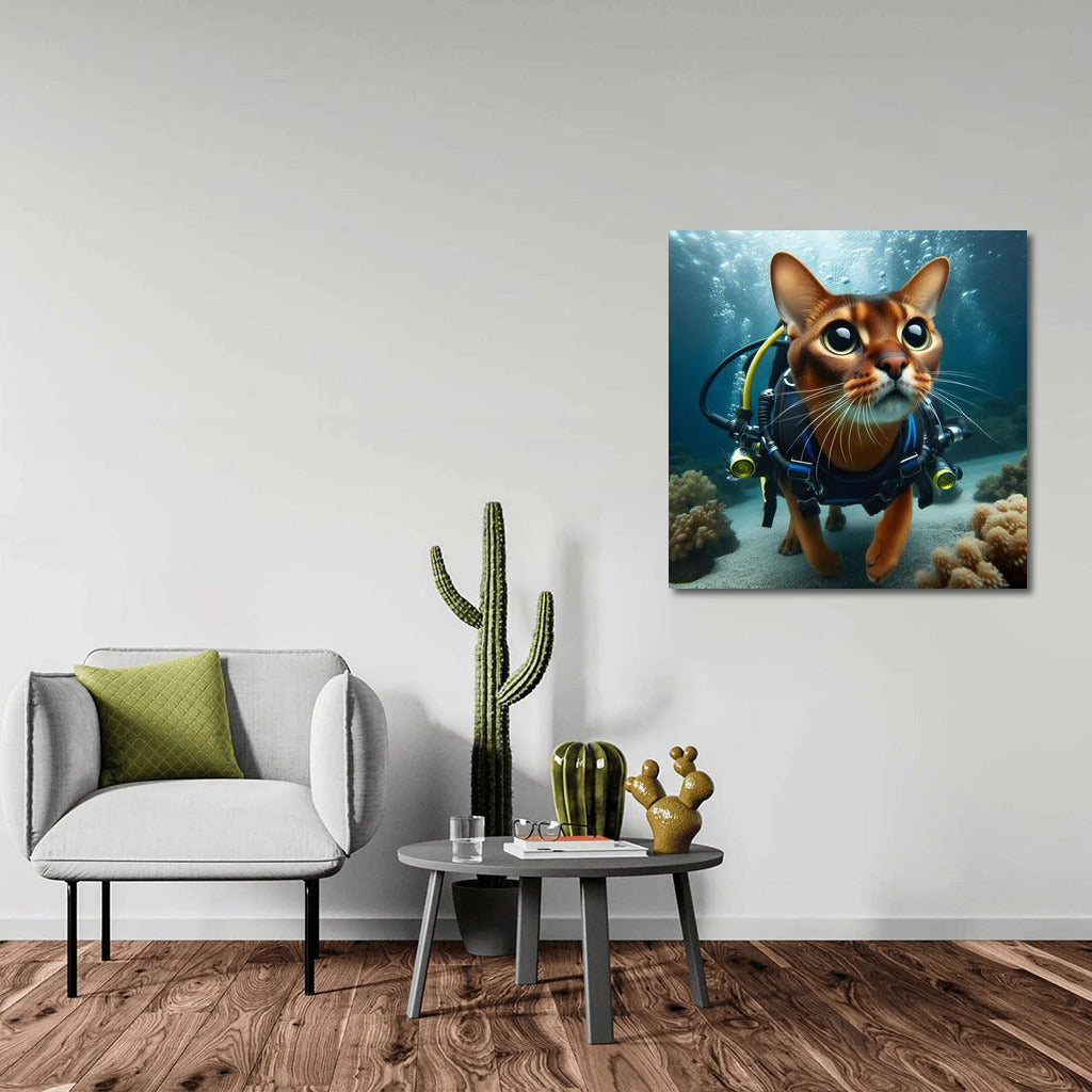 Underwater adventures of an Abyssinian cat in scuba gear
