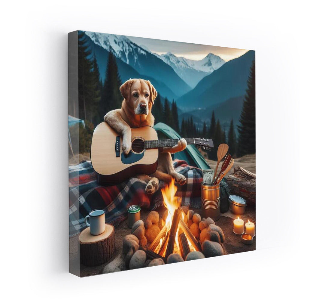 Musical Campfire Dog: Guitar Dog in the Mountains