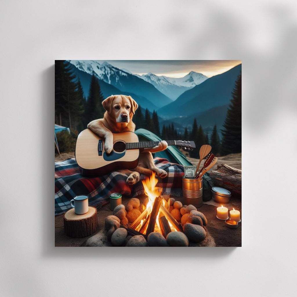 Musical Campfire Dog: Guitar Dog in the Mountains