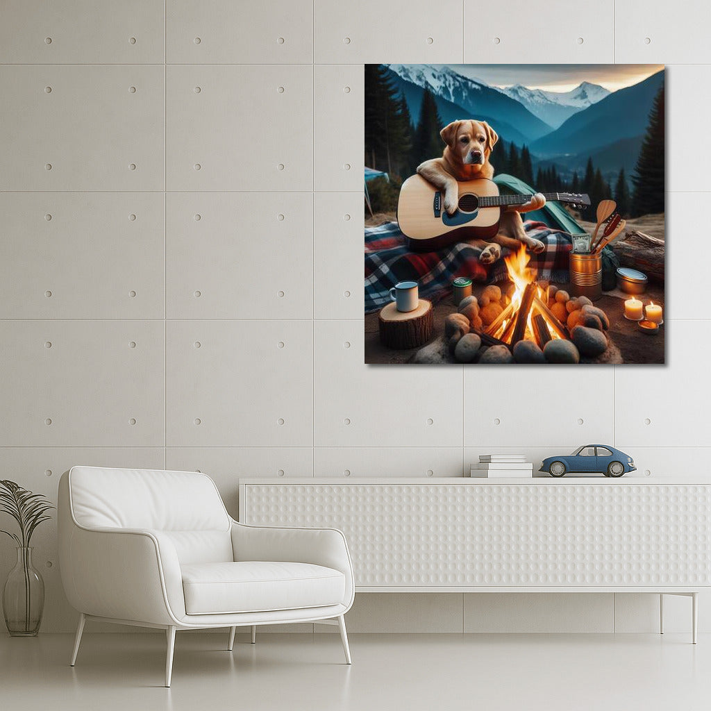 Musical Campfire Dog: Guitar Dog in the Mountains