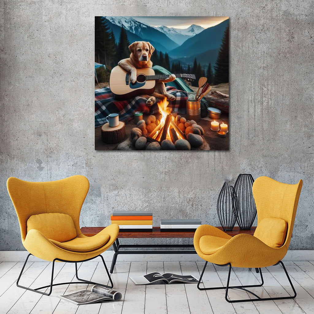 Musical Campfire Dog: Guitar Dog in the Mountains