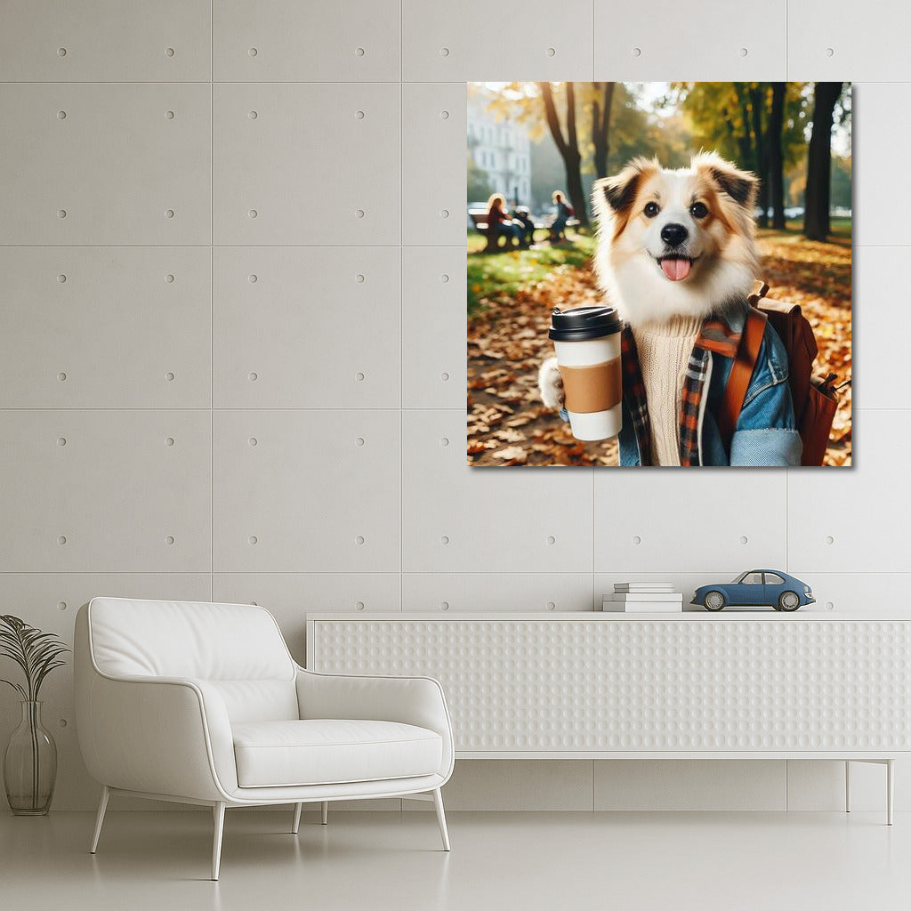 Autumn Dog with Coffee: Cozy Charm for Your Interior