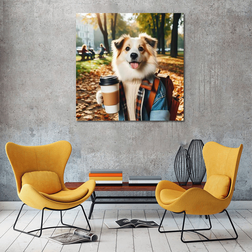Autumn Dog with Coffee: Cozy Charm for Your Interior