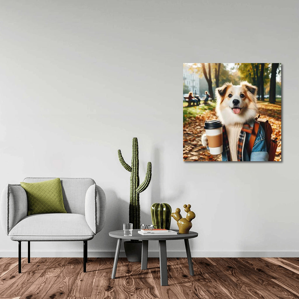 Autumn Dog with Coffee: Cozy Charm for Your Interior