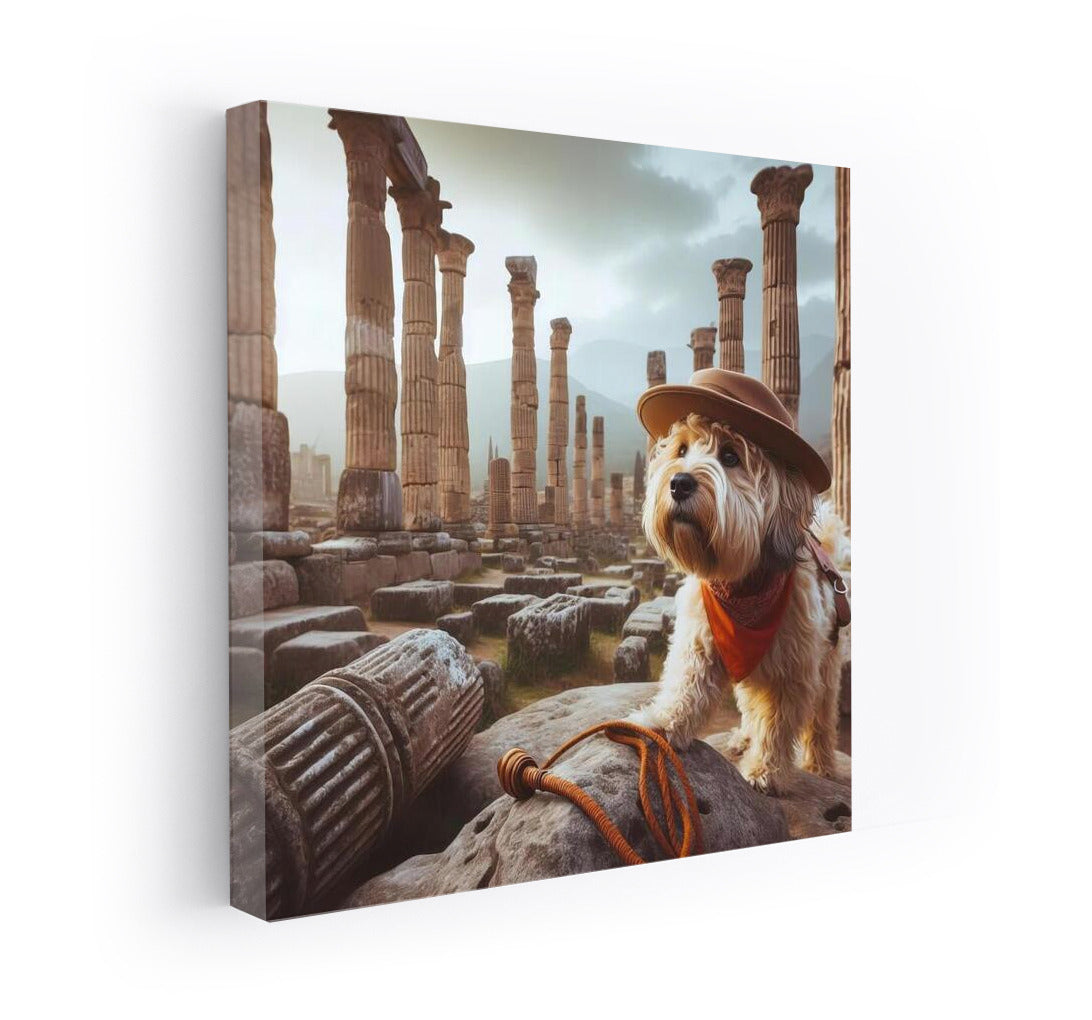 Fearless Archaeologist Dog in Ancient Ruins