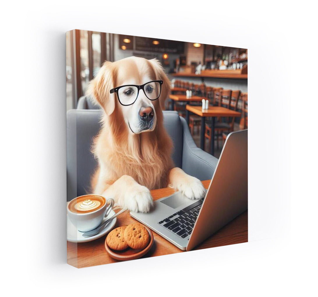 Coffee Break: Funny Dog on Laptop in Cafe