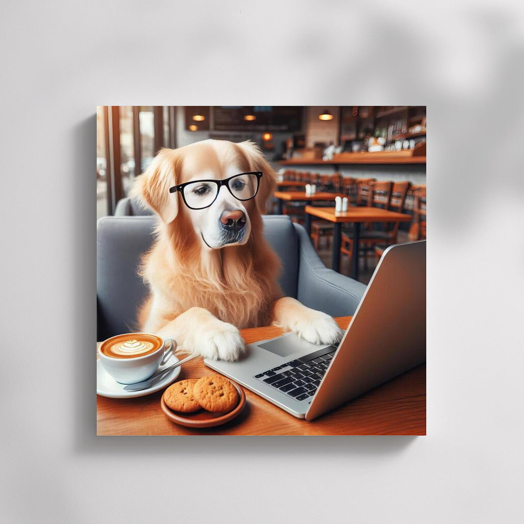 Coffee Break: Funny Dog on Laptop in Cafe
