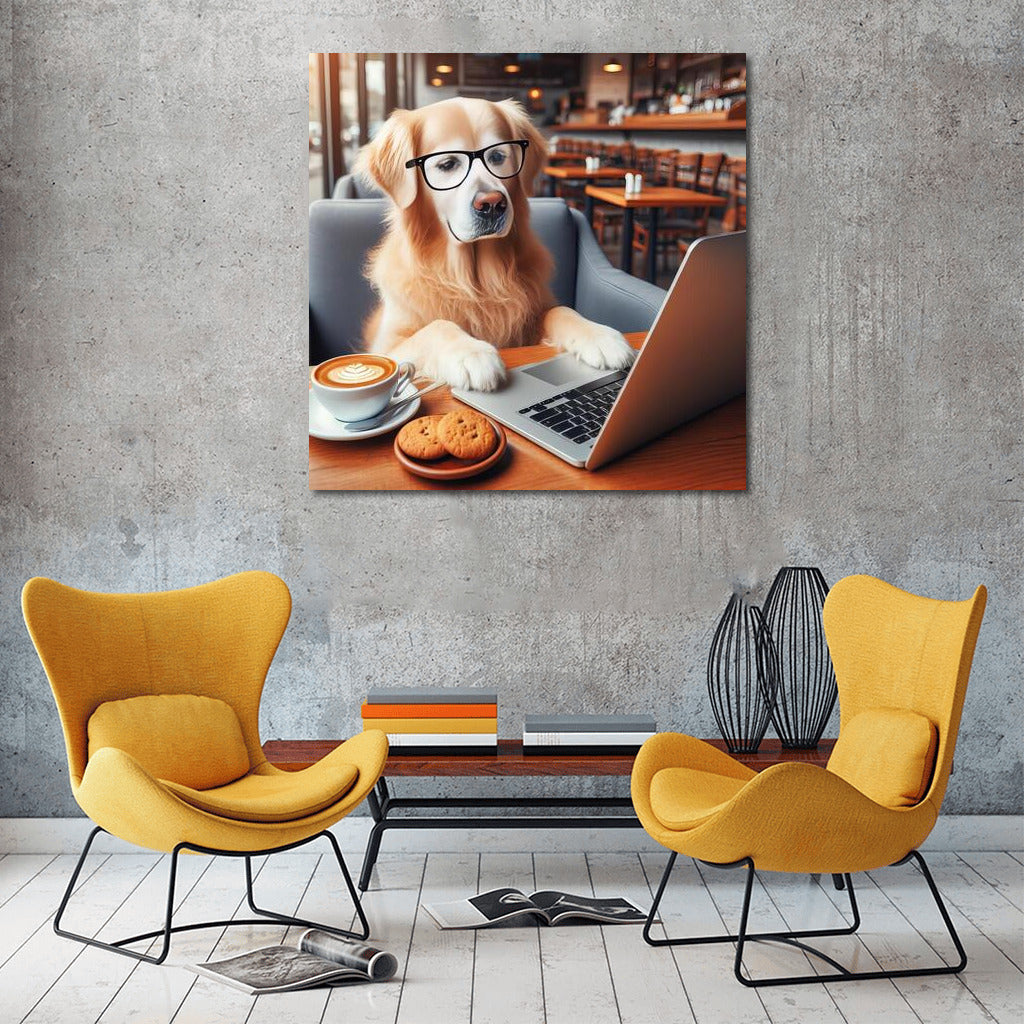 Coffee Break: Funny Dog on Laptop in Cafe