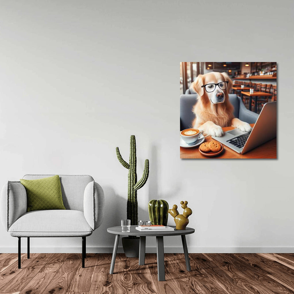 Coffee Break: Funny Dog on Laptop in Cafe