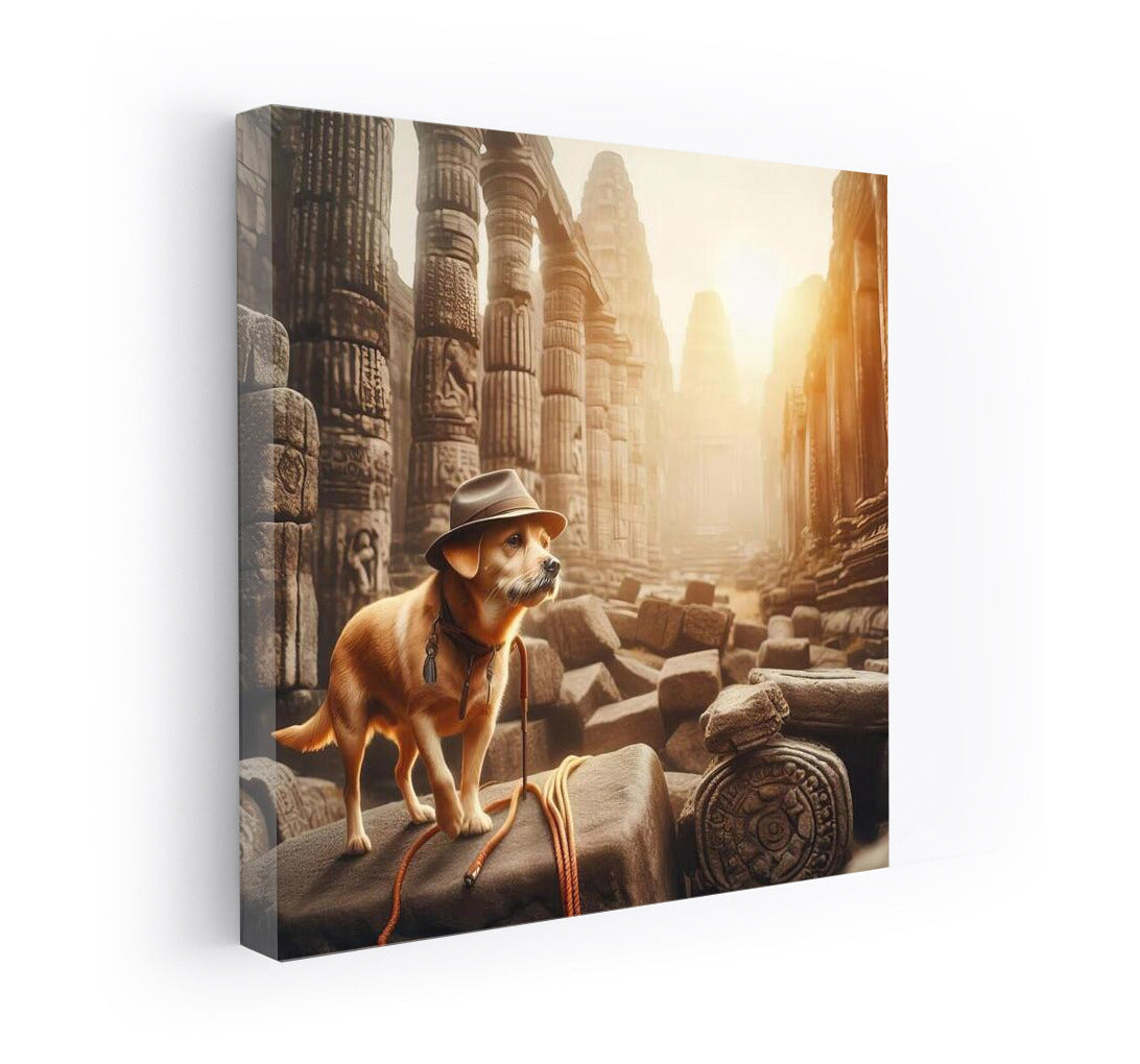 Explorer Dog in Ancient Temple: Canvas Adventure