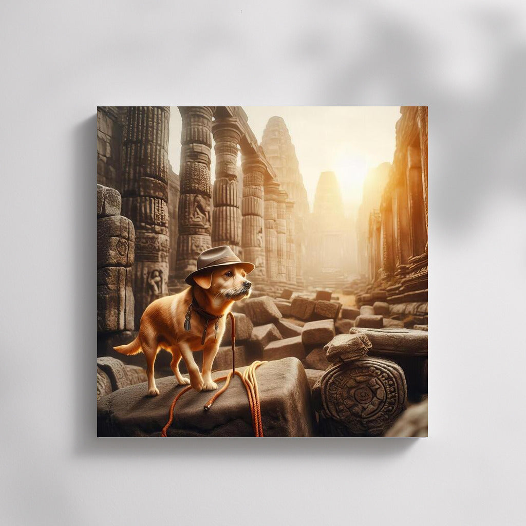 Explorer Dog in Ancient Temple: Canvas Adventure