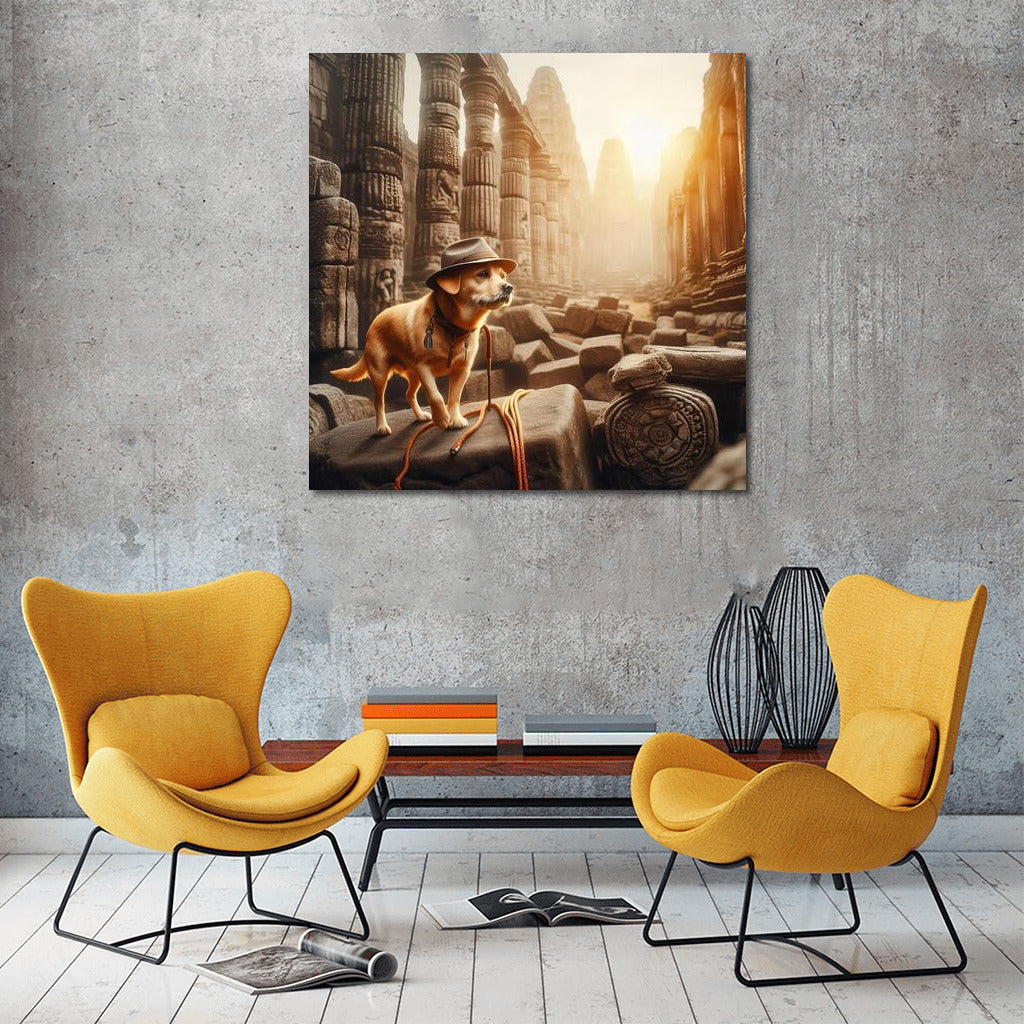 Explorer Dog in Ancient Temple: Canvas Adventure