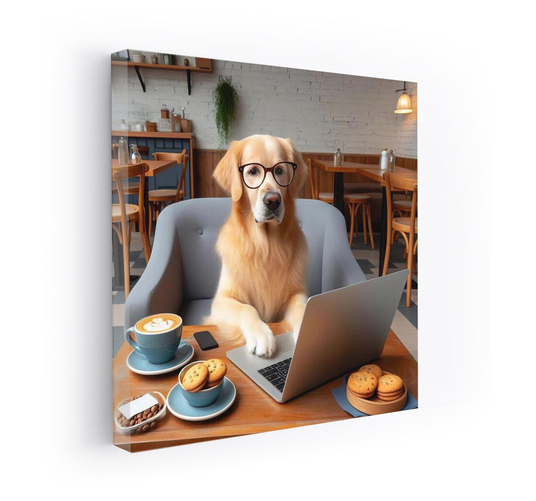 Coffee Doggie at Laptop: Humorous Decor for Cafe and Home