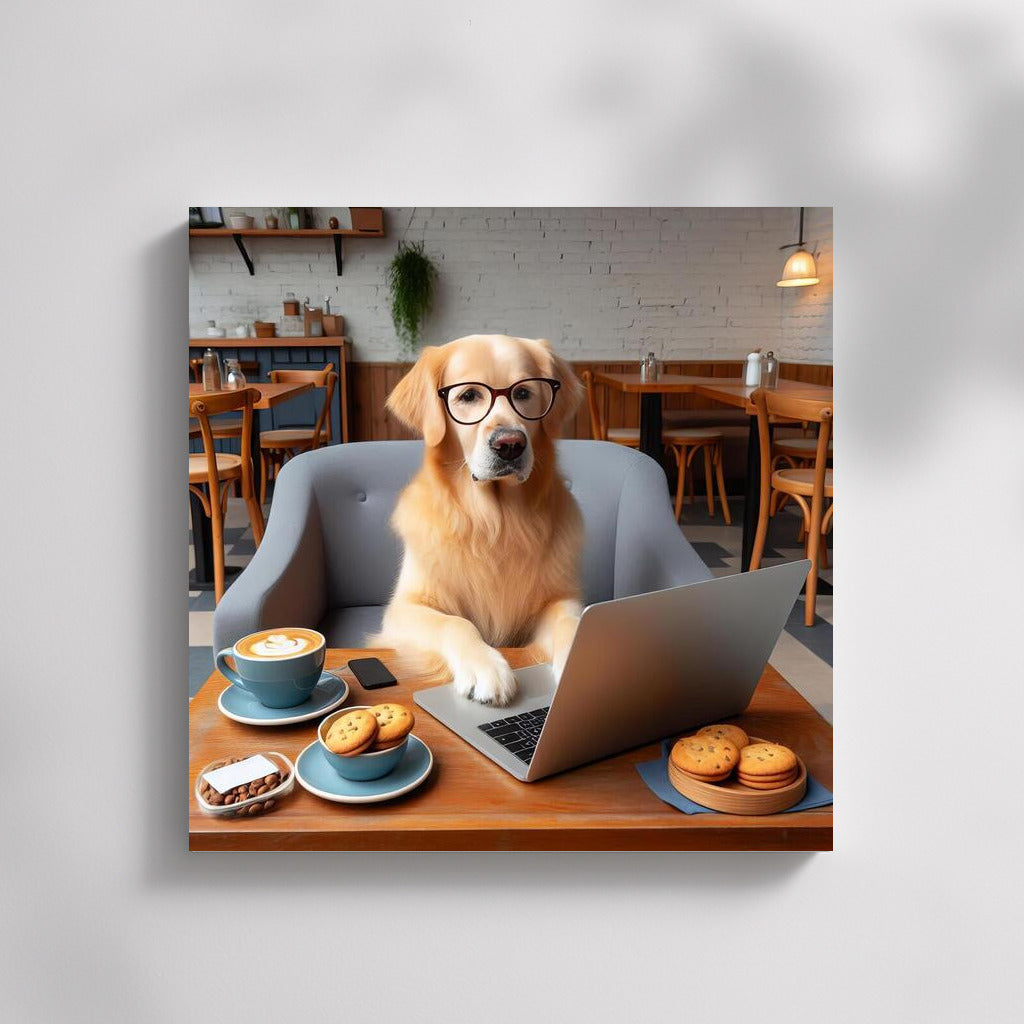 Coffee Doggie at Laptop: Humorous Decor for Cafe and Home