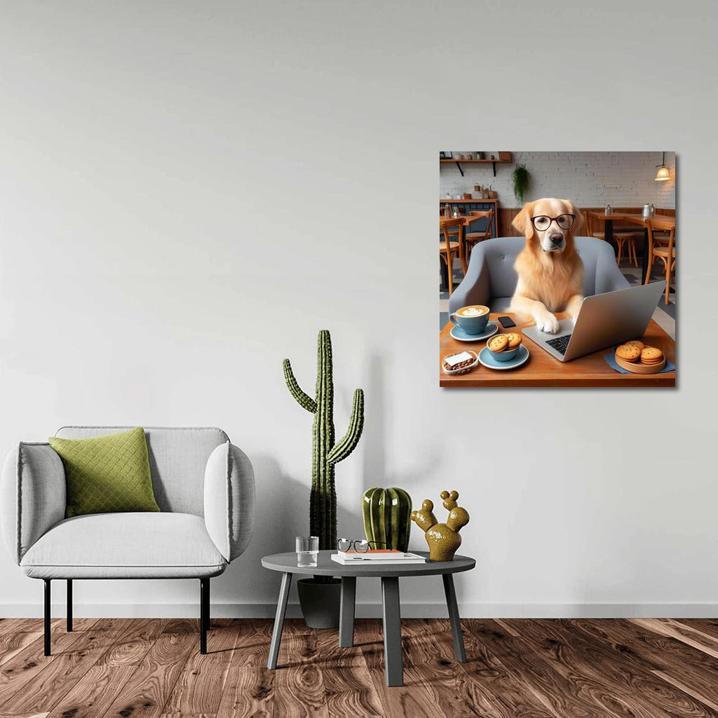 Coffee Doggie at Laptop: Humorous Decor for Cafe and Home