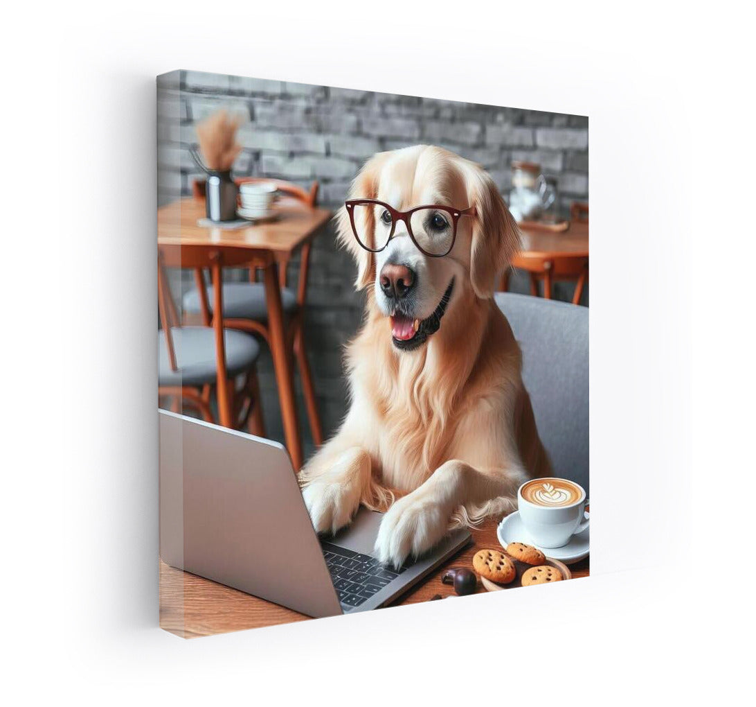 Coffee Pet: Dog on Laptop in Cozy Cafe