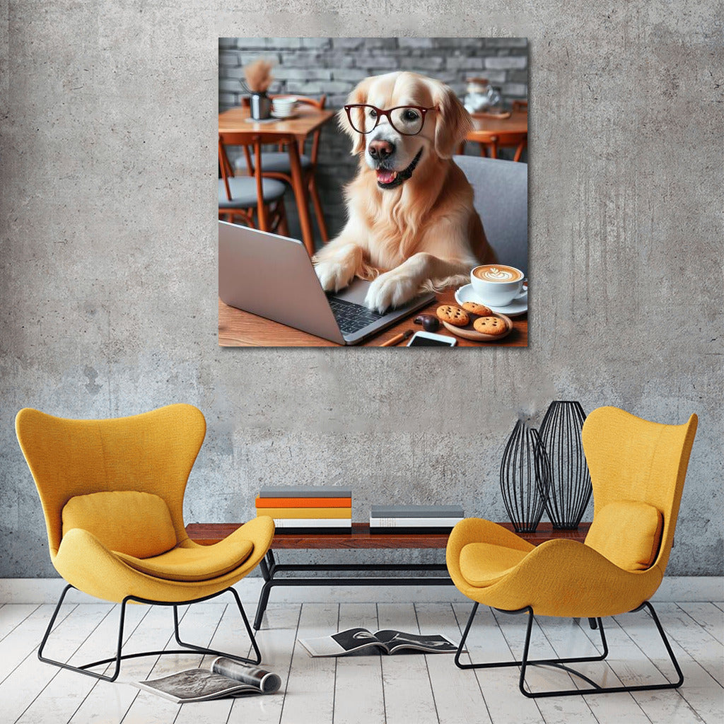 Coffee Pet: Dog on Laptop in Cozy Cafe