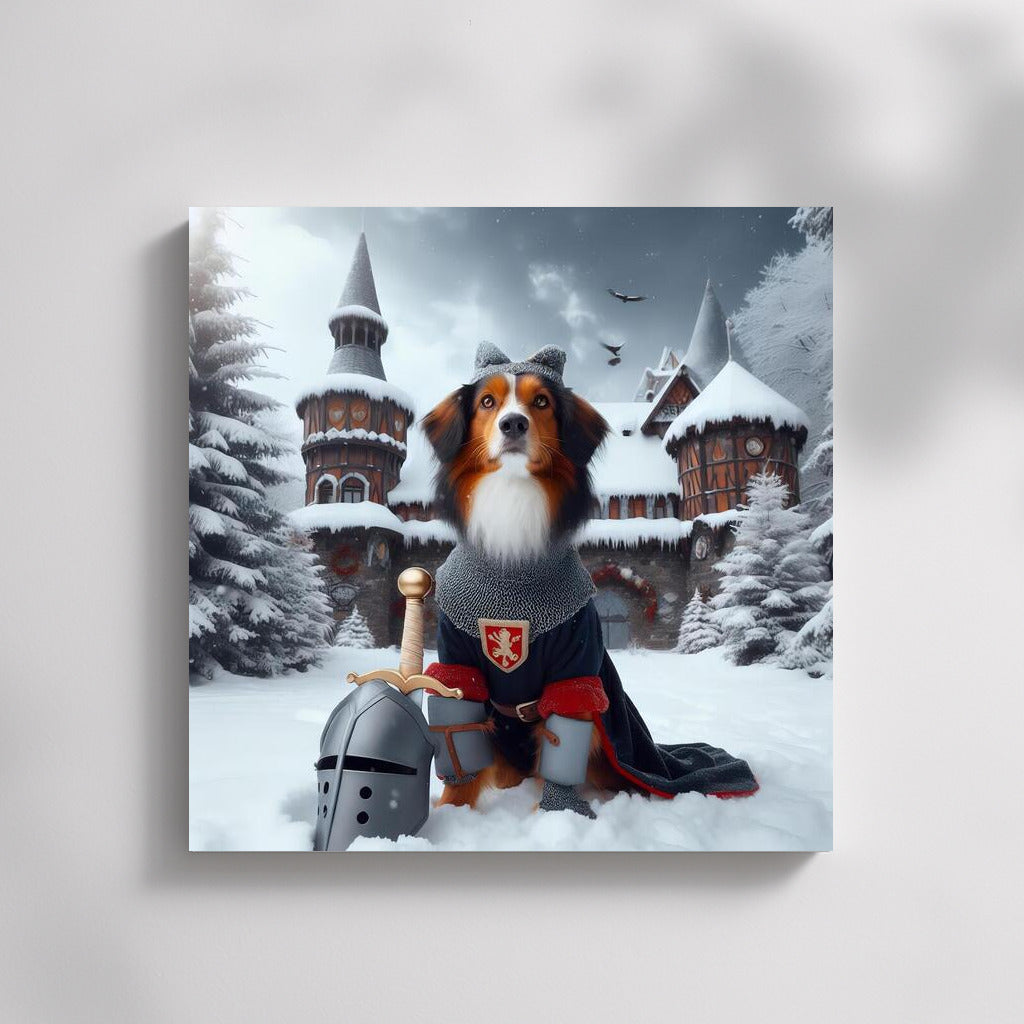 Knight in Armor at the Snowy Castle: Medieval Tale on the Wall