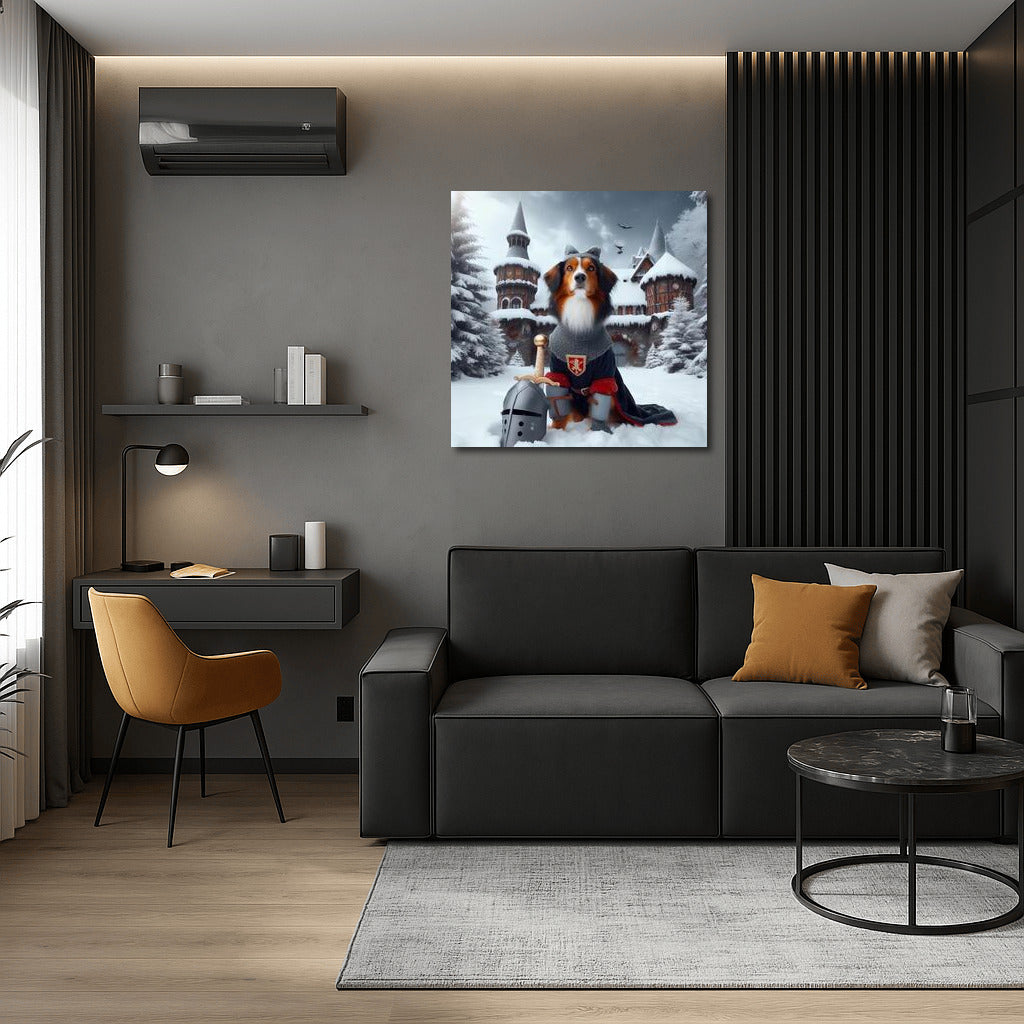 Knight in Armor at the Snowy Castle: Medieval Tale on the Wall