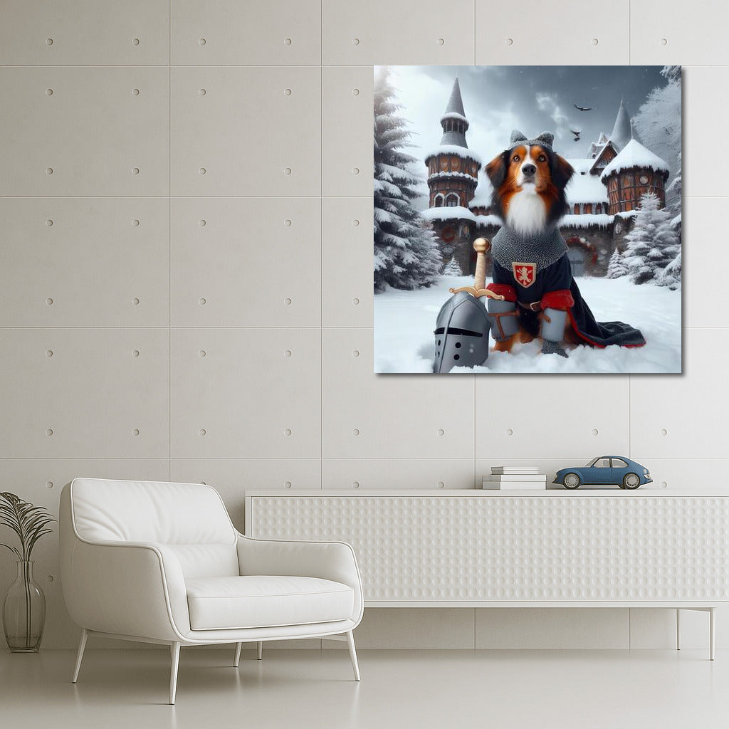 Knight in Armor at the Snowy Castle: Medieval Tale on the Wall