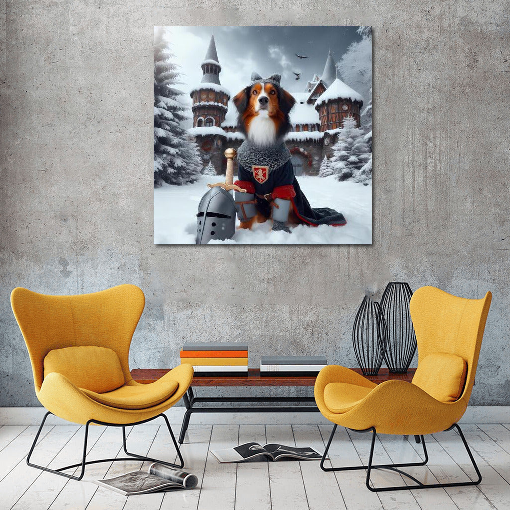 Knight in Armor at the Snowy Castle: Medieval Tale on the Wall