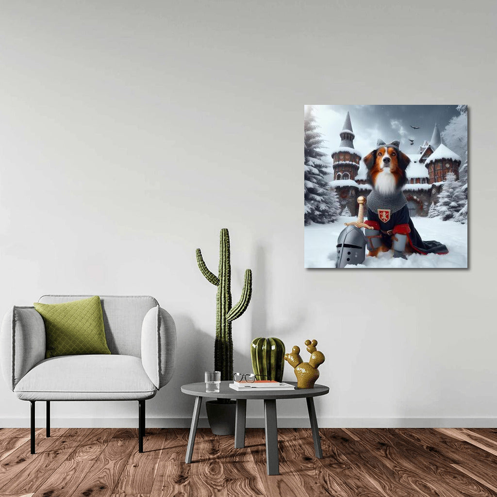 Knight in Armor at the Snowy Castle: Medieval Tale on the Wall
