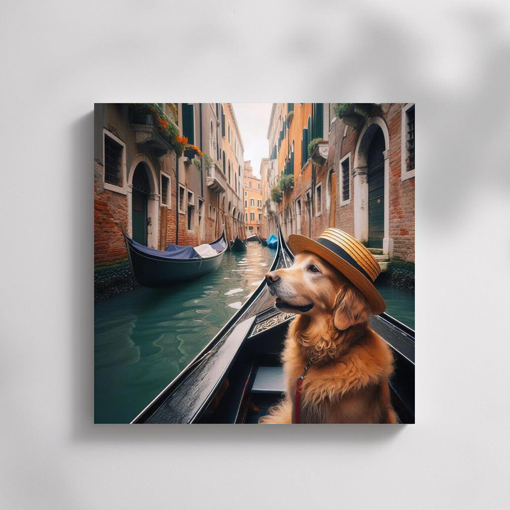 Venetian Gondolier: Dog in a Hat on a Canal Walk