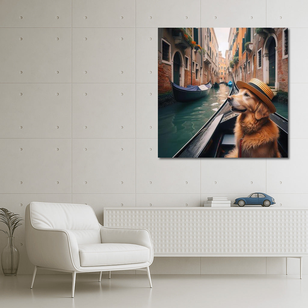 Venetian Gondolier: Dog in a Hat on a Canal Walk