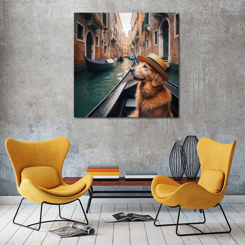 Venetian Gondolier: Dog in a Hat on a Canal Walk