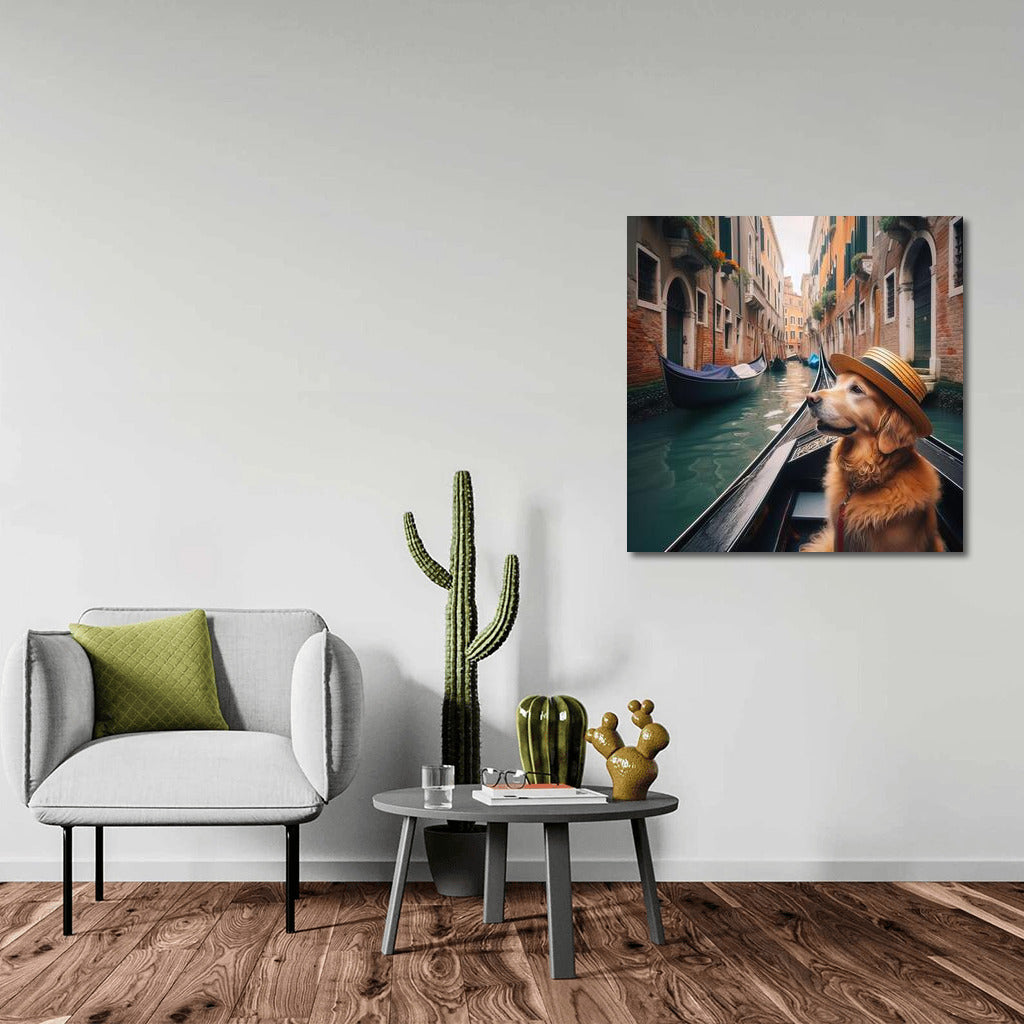 Venetian Gondolier: Dog in a Hat on a Canal Walk