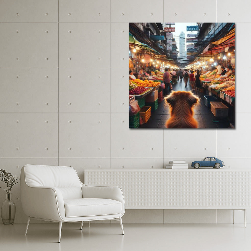 Dog at the Fair: Urban Energy in Vibrant Colours
