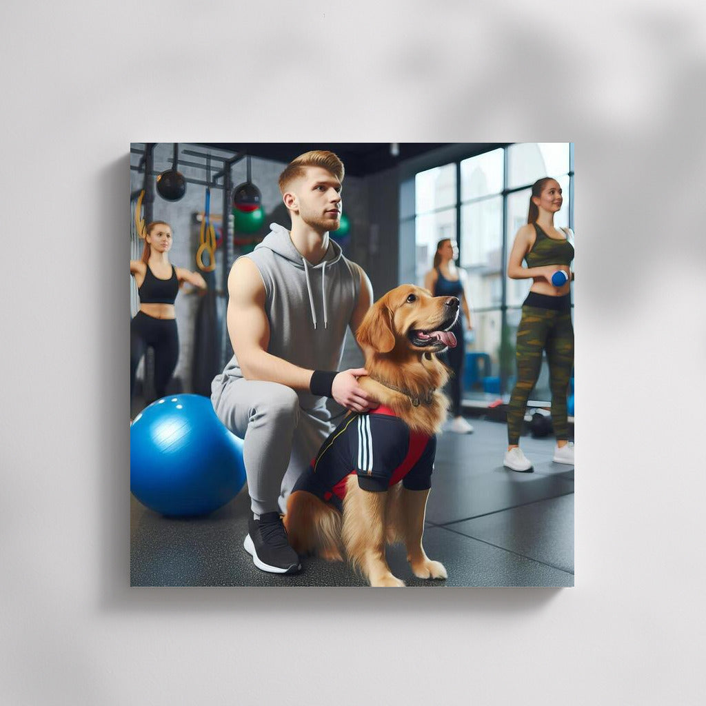 Sports Tandem: Man and Dog in the Hall
