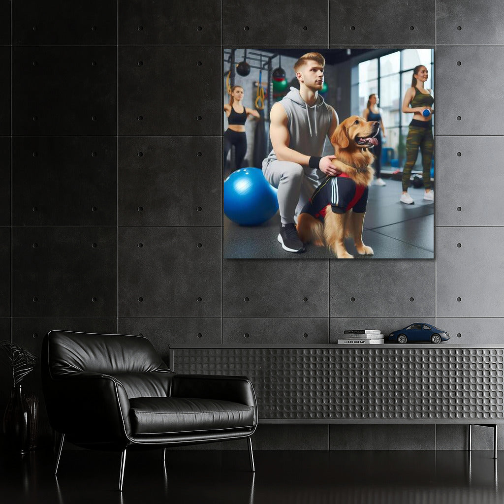 Sports Tandem: Man and Dog in the Hall