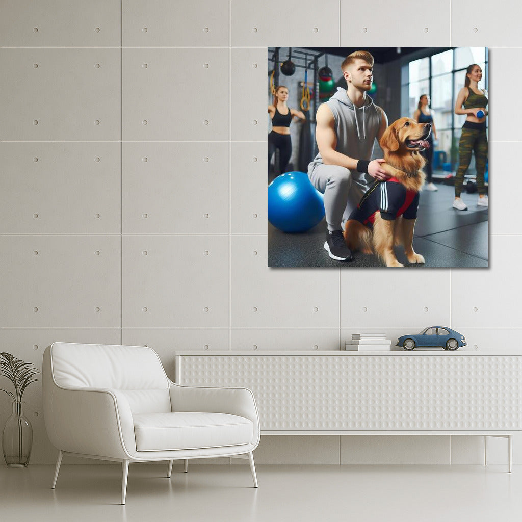 Sports Tandem: Man and Dog in the Hall