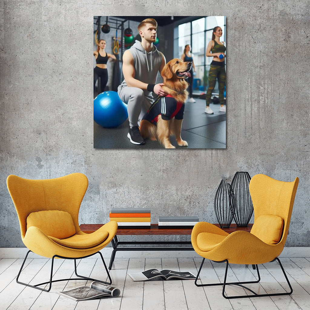 Sports Tandem: Man and Dog in the Hall