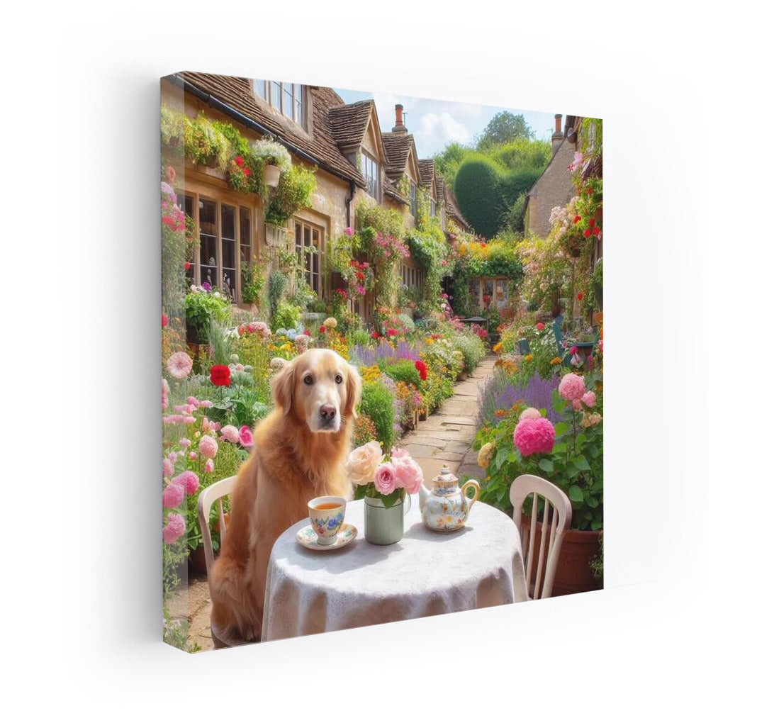 Golden Retriever Having Tea in the Garden: Comfort and Tranquility for Your Interior